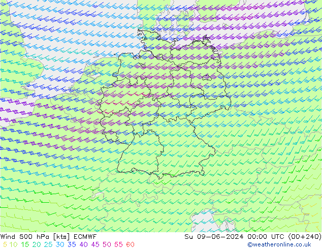 风 500 hPa ECMWF 星期日 09.06.2024 00 UTC