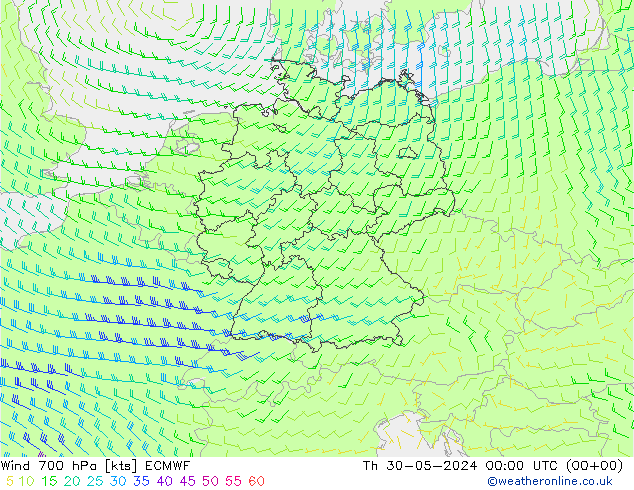 风 700 hPa ECMWF 星期四 30.05.2024 00 UTC