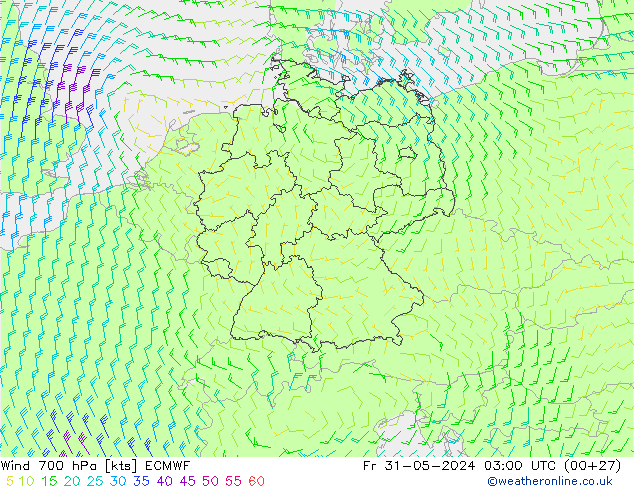 Wind 700 hPa ECMWF Fr 31.05.2024 03 UTC