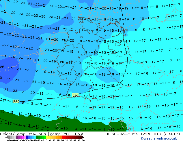 Z500/Rain (+SLP)/Z850 ECMWF Qui 30.05.2024 12 UTC