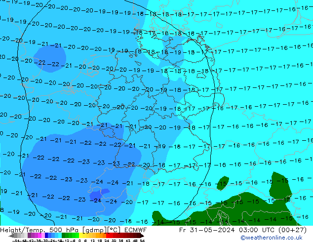 Height/Temp. 500 hPa ECMWF Fr 31.05.2024 03 UTC