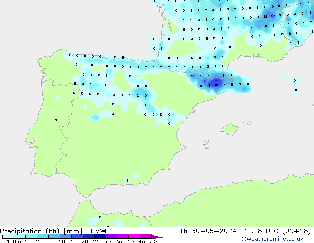 Z500/Rain (+SLP)/Z850 ECMWF Čt 30.05.2024 18 UTC