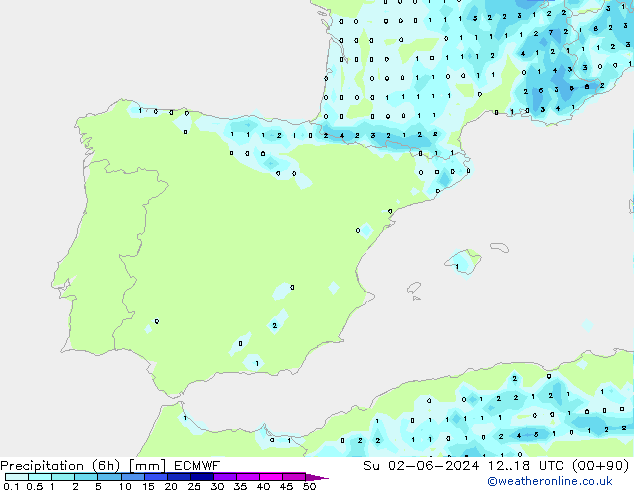 Yağış (6h) ECMWF Paz 02.06.2024 18 UTC