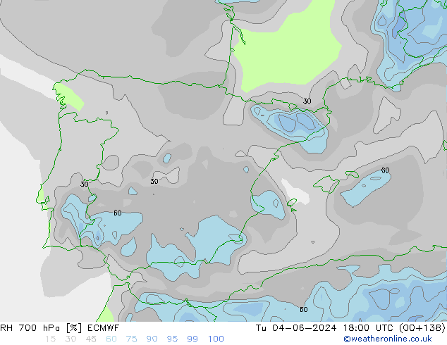 Humedad rel. 700hPa ECMWF mar 04.06.2024 18 UTC