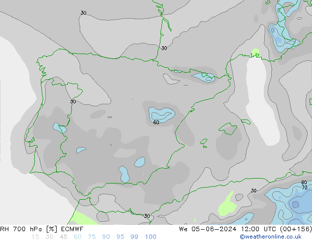 Humedad rel. 700hPa ECMWF mié 05.06.2024 12 UTC