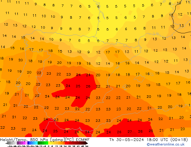 Z500/Rain (+SLP)/Z850 ECMWF Th 30.05.2024 18 UTC