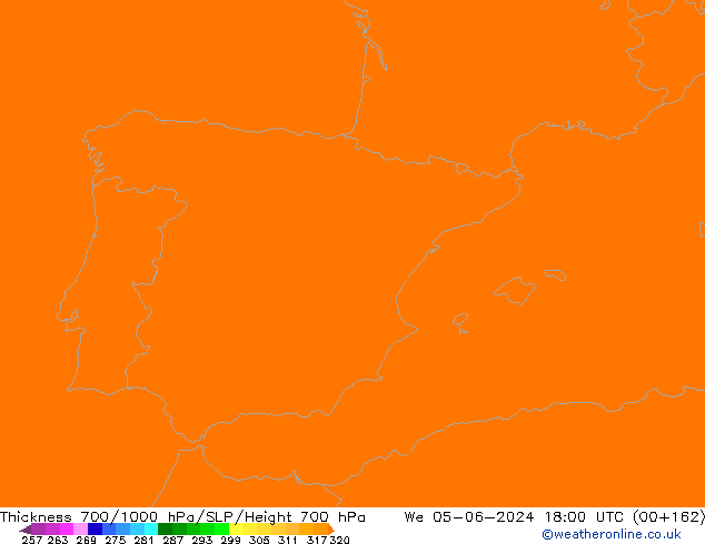 Thck 700-1000 hPa ECMWF mer 05.06.2024 18 UTC