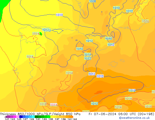 Thck 850-1000 hPa ECMWF ven 07.06.2024 06 UTC