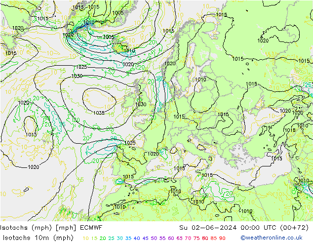 Isotachs (mph) ECMWF  02.06.2024 00 UTC