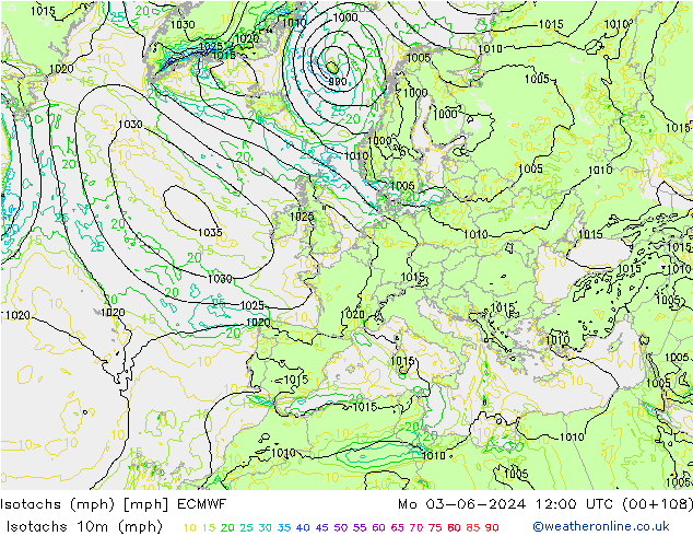 Isotachs (mph) ECMWF  03.06.2024 12 UTC