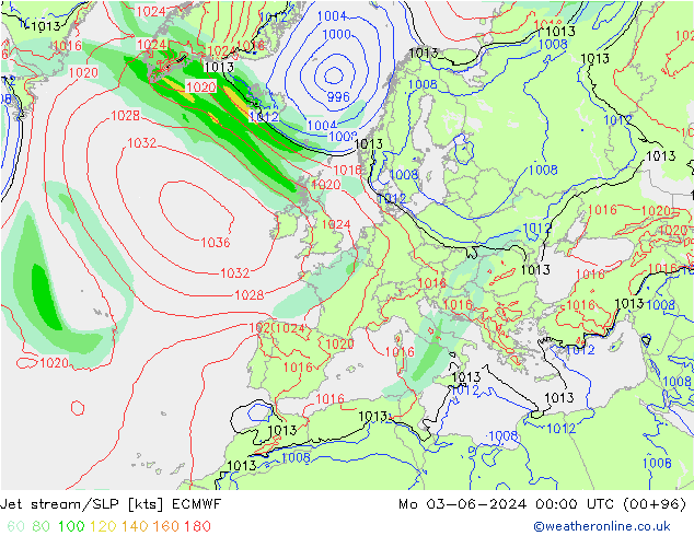 Straalstroom/SLP ECMWF ma 03.06.2024 00 UTC