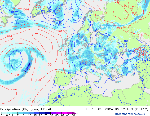 Z500/Rain (+SLP)/Z850 ECMWF jeu 30.05.2024 12 UTC