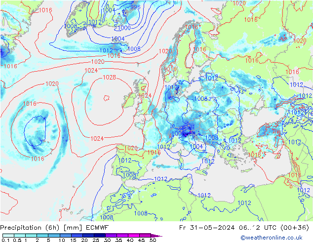 Z500/Rain (+SLP)/Z850 ECMWF Fr 31.05.2024 12 UTC