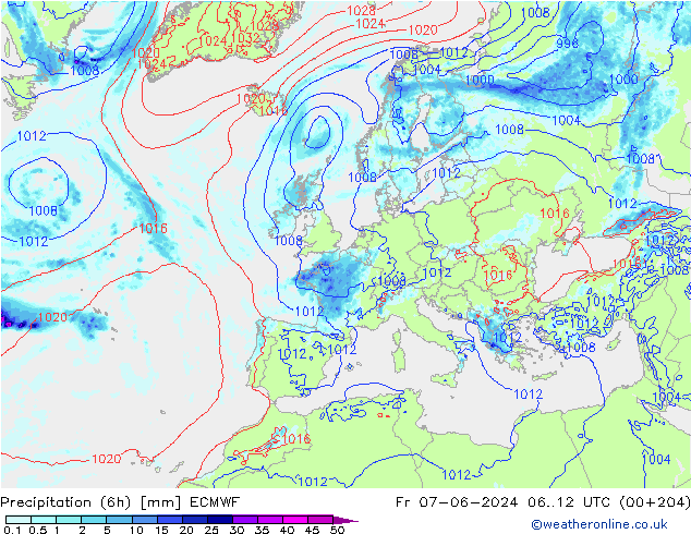 Z500/Rain (+SLP)/Z850 ECMWF Sex 07.06.2024 12 UTC