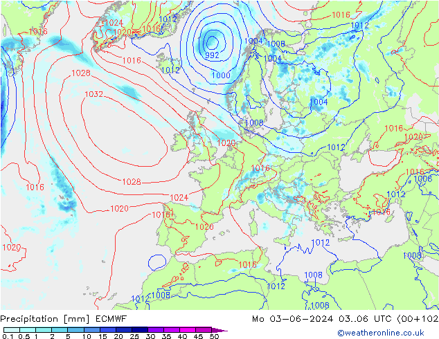 Srážky ECMWF Po 03.06.2024 06 UTC