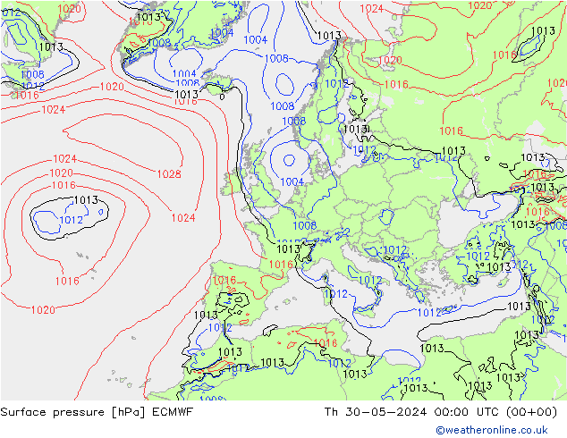 Luchtdruk (Grond) ECMWF do 30.05.2024 00 UTC