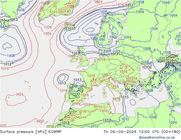 Surface pressure ECMWF Th 06.06.2024 12 UTC