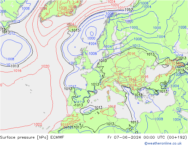 Pressione al suolo ECMWF ven 07.06.2024 00 UTC