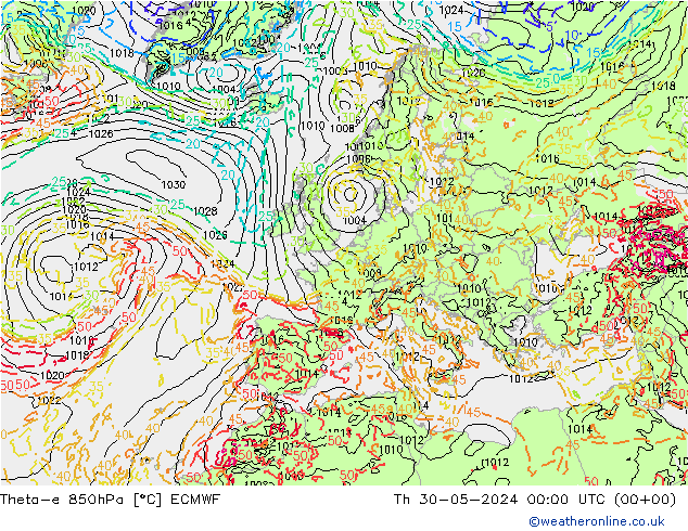 Theta-e 850hPa ECMWF Čt 30.05.2024 00 UTC