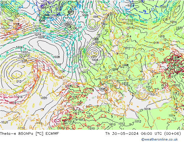 Theta-e 850hPa ECMWF Per 30.05.2024 06 UTC