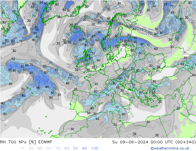 RH 700 hPa ECMWF So 09.06.2024 00 UTC