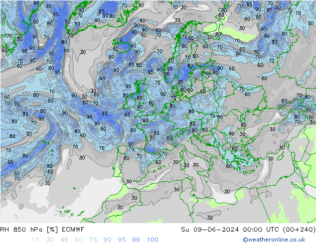 RH 850 hPa ECMWF So 09.06.2024 00 UTC