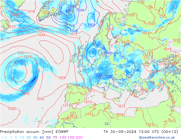 Precipitation accum. ECMWF Qui 30.05.2024 12 UTC