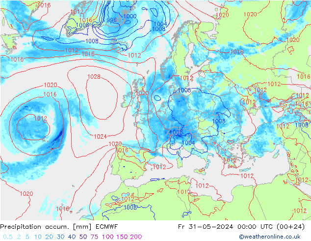 Precipitation accum. ECMWF ven 31.05.2024 00 UTC