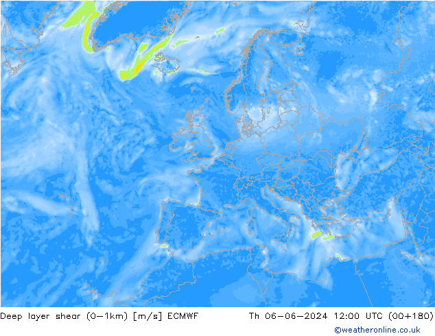 Deep layer shear (0-1km) ECMWF чт 06.06.2024 12 UTC