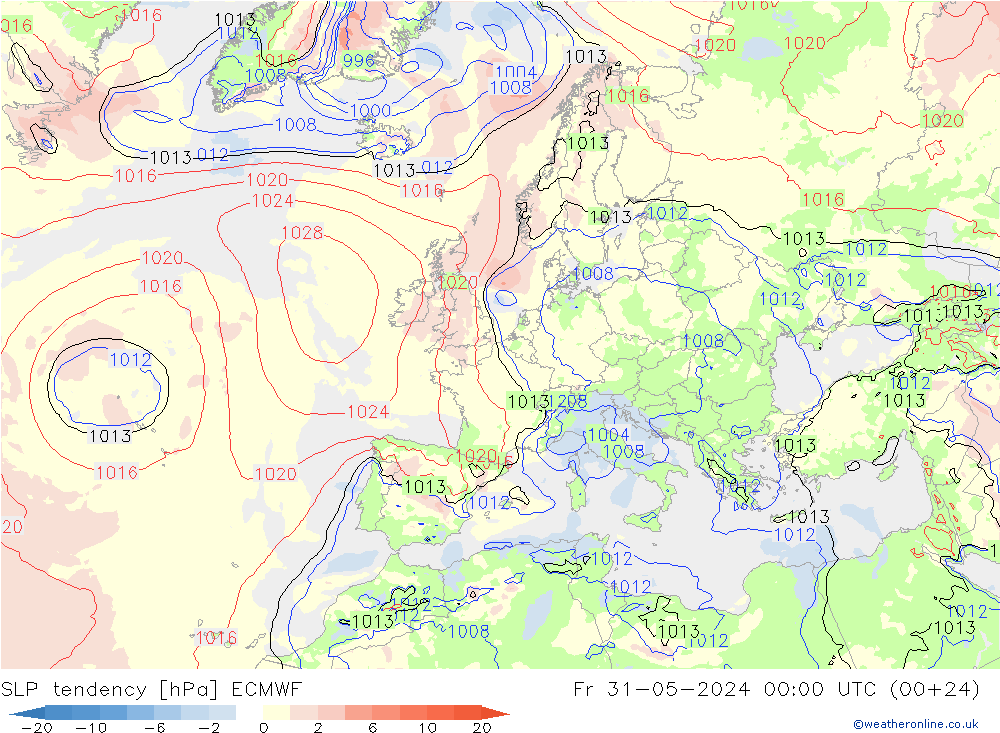 SLP tendency ECMWF Fr 31.05.2024 00 UTC