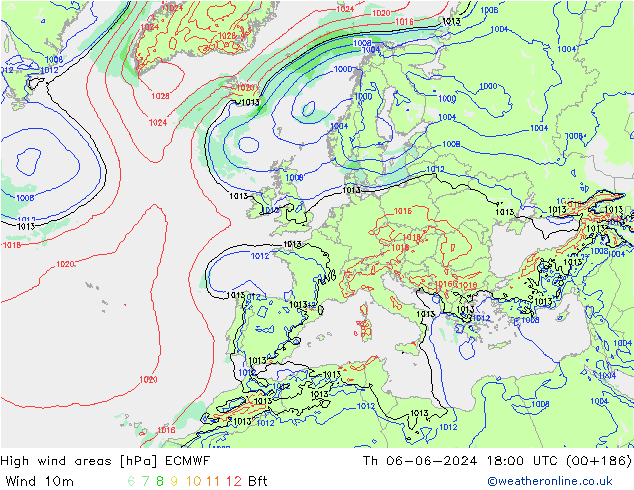 High wind areas ECMWF Th 06.06.2024 18 UTC