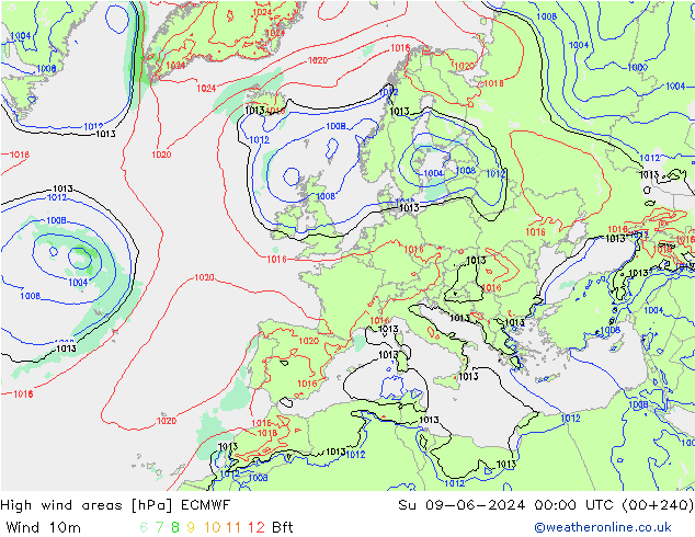 High wind areas ECMWF dom 09.06.2024 00 UTC