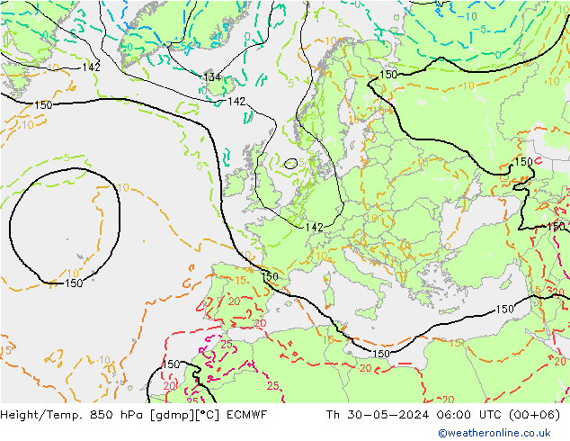 Height/Temp. 850 hPa ECMWF Qui 30.05.2024 06 UTC