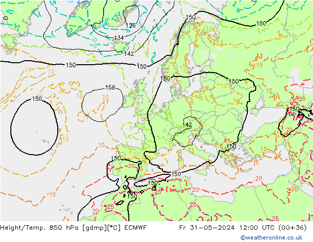 Z500/Rain (+SLP)/Z850 ECMWF Fr 31.05.2024 12 UTC