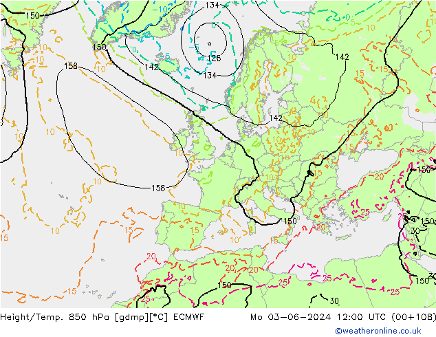 Height/Temp. 850 hPa ECMWF Seg 03.06.2024 12 UTC