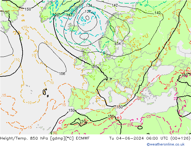 Height/Temp. 850 hPa ECMWF Di 04.06.2024 06 UTC
