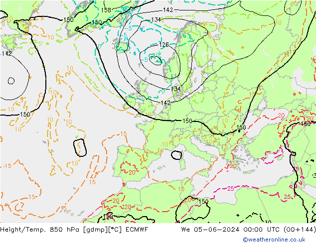 Z500/Yağmur (+YB)/Z850 ECMWF Çar 05.06.2024 00 UTC