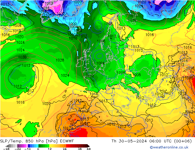 SLP/Temp. 850 hPa ECMWF Do 30.05.2024 06 UTC