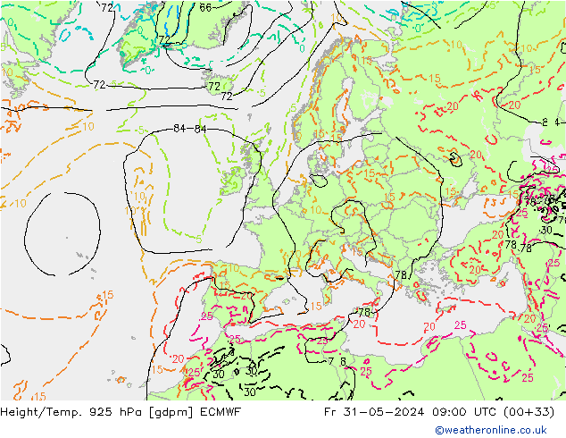 Height/Temp. 925 гПа ECMWF пт 31.05.2024 09 UTC