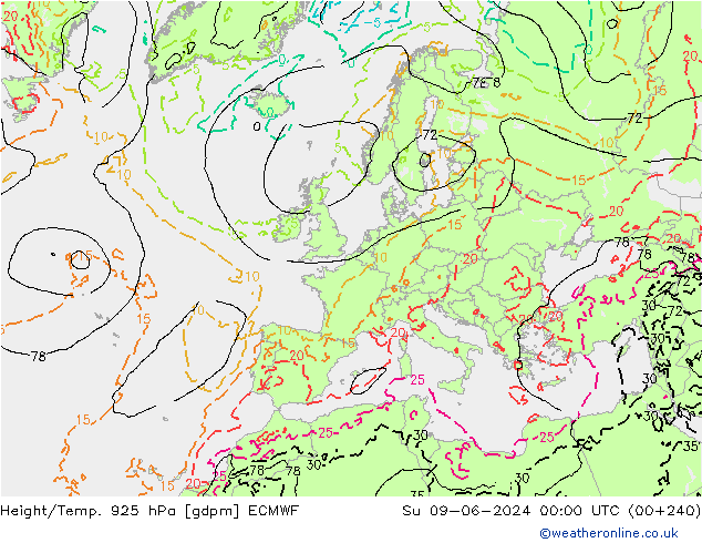 Height/Temp. 925 hPa ECMWF Su 09.06.2024 00 UTC