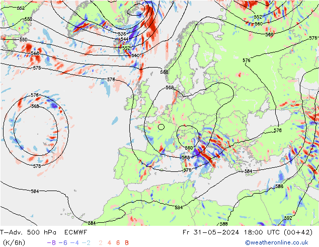 T-Adv. 500 hPa ECMWF Fr 31.05.2024 18 UTC
