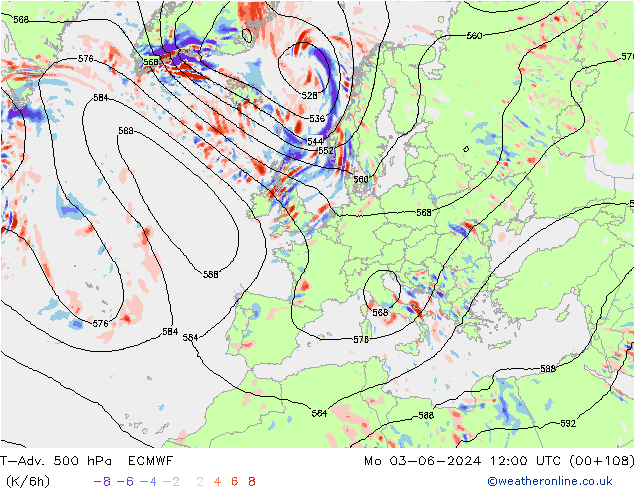 T-Adv. 500 hPa ECMWF Pzt 03.06.2024 12 UTC