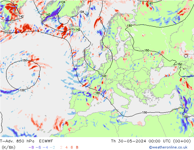 T-Adv. 850 hPa ECMWF 星期四 30.05.2024 00 UTC