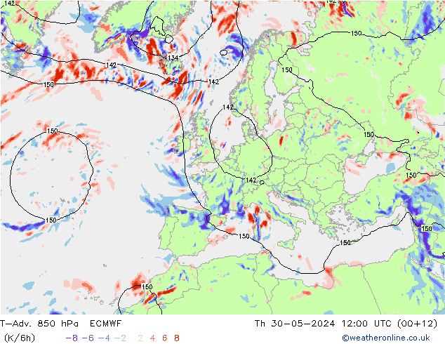 T-Adv. 850 hPa ECMWF Čt 30.05.2024 12 UTC