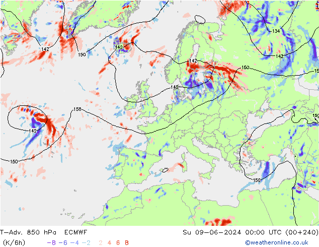 T-Adv. 850 hPa ECMWF Su 09.06.2024 00 UTC