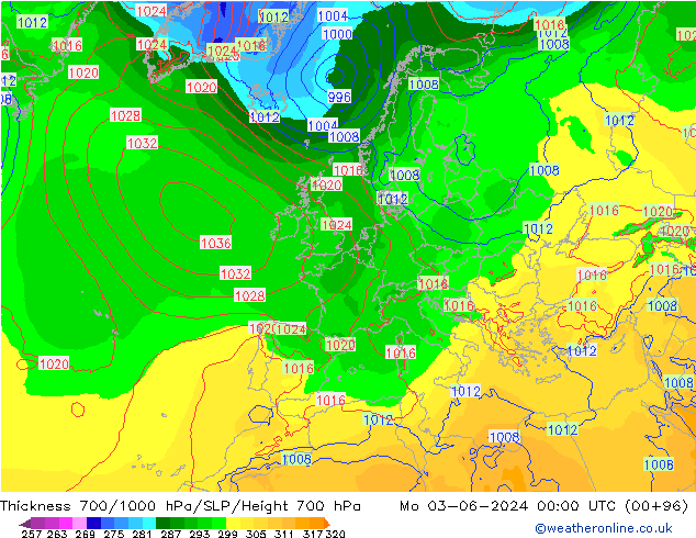 Thck 700-1000 hPa ECMWF lun 03.06.2024 00 UTC