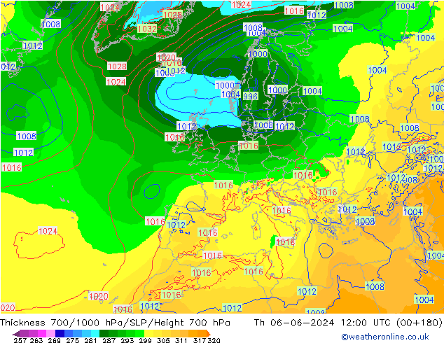 Schichtdicke 700-1000 hPa ECMWF Do 06.06.2024 12 UTC