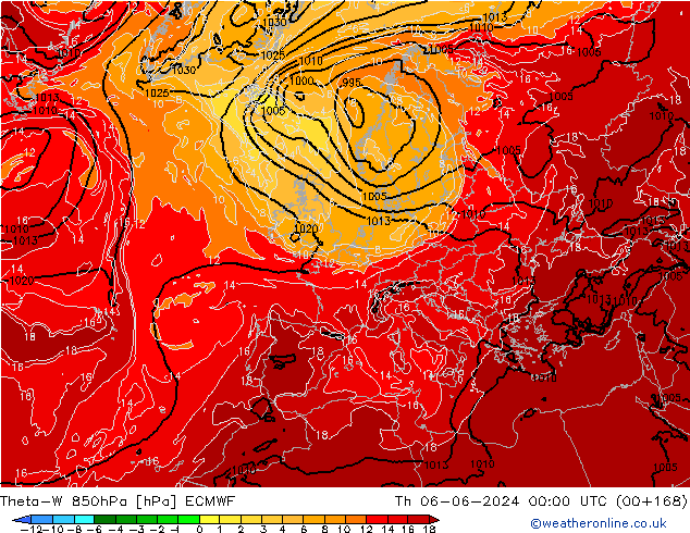 Theta-W 850hPa ECMWF Čt 06.06.2024 00 UTC