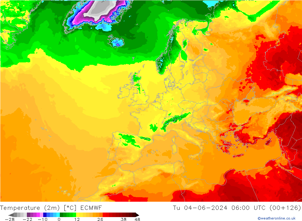 Sıcaklık Haritası (2m) ECMWF Sa 04.06.2024 06 UTC