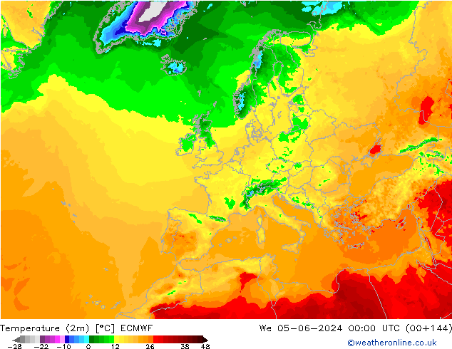 Temperatuurkaart (2m) ECMWF wo 05.06.2024 00 UTC